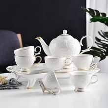 Load image into Gallery viewer, European Floral Bone China Teapot and Cup Set with Serving Tray