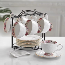 Load image into Gallery viewer, European Floral Bone China Teapot and Cup Set with Serving Tray