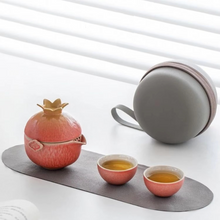 Load image into Gallery viewer, Portable Ceramic Pomegranate Travel Tea Set with Teapot and Three Mini Cups