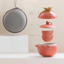 Load image into Gallery viewer, Portable Ceramic Pomegranate Travel Tea Set with Teapot and Three Mini Cups