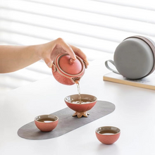 Load image into Gallery viewer, Portable Ceramic Pomegranate Travel Tea Set with Teapot and Three Mini Cups