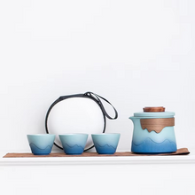 Load image into Gallery viewer, Portable Gradient Travel Tea Set with One Pot and Three Cups