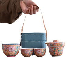 Load image into Gallery viewer, Portable Enamel Travel Tea Set with Teapot and Three Cups