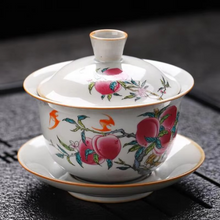 Load image into Gallery viewer, Porcelain Qianfo Pattern Sancai Gaiwan Tea Infuser and Bowl Set