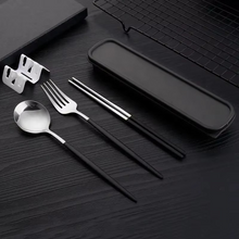 Load image into Gallery viewer, Portable 3‑Piece Stainless Steel Cutlery Set with Chopsticks, Fork, Spoon