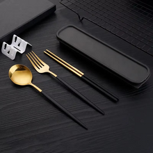 Load image into Gallery viewer, Portable 3‑Piece Stainless Steel Cutlery Set with Chopsticks, Fork, Spoon