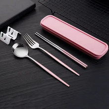 Load image into Gallery viewer, Portable 3‑Piece Stainless Steel Cutlery Set with Chopsticks, Fork, Spoon