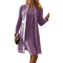 Load image into Gallery viewer, Two Piece Knee Length Dress and Floral Lace Jacket Set for Weddings and Formal Events