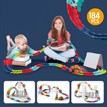 Load image into Gallery viewer, Glow in the Dark Flexible Race Track Set with Snap Together Pieces and a Detachable Body Car in 92 or 184 Pieces
