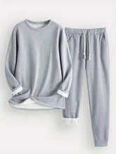 Load image into Gallery viewer, Fleece Lined Sweatsuit Set for Women with Crewneck Top and Drawstring Pants