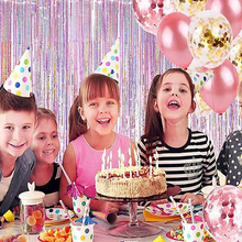 Load image into Gallery viewer, Pink Metallic Foil Fringe Curtain Backdrop Set for Parties and Events
