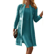 Load image into Gallery viewer, Two Piece Knee Length Dress and Floral Lace Jacket Set for Weddings and Formal Events