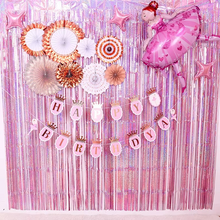 Load image into Gallery viewer, Pink Metallic Foil Fringe Curtain Backdrop Set for Parties and Events