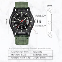 Load image into Gallery viewer, Quartz Watch with Date Display and Luminous Hands, Water Resistant Nylon Band