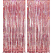 Load image into Gallery viewer, Pink Metallic Foil Fringe Curtain Backdrop Set for Parties and Events