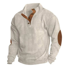 Load image into Gallery viewer, Button Neck Pullover Sweater with Fleece Lining and Elbow Patches