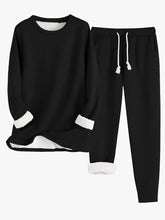 Load image into Gallery viewer, Fleece Lined Sweatsuit Set for Women with Crewneck Top and Drawstring Pants