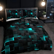 Load image into Gallery viewer, Geomatrix Duvet Cover Set, 3D Grid Print Bedding