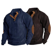 Load image into Gallery viewer, Button Neck Pullover Sweater with Fleece Lining and Elbow Patches