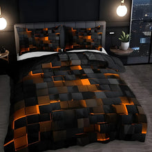 Load image into Gallery viewer, Geomatrix Duvet Cover Set, 3D Grid Print Bedding