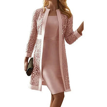Load image into Gallery viewer, Two Piece Knee Length Dress and Floral Lace Jacket Set for Weddings and Formal Events