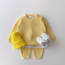 Load image into Gallery viewer, Cozy Waffle Cotton Sweatshirt and Pants Set for Baby Boys