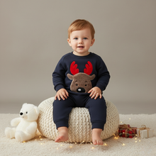 Load image into Gallery viewer, Cozy Christmas Elk Embroidered Baby Sweatshirt Romper