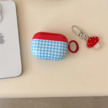 Load image into Gallery viewer, Red and Blue Checkered Cute Mushroom Pendant AirPods Case