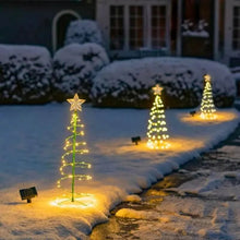 Load image into Gallery viewer, Solar Powered Metal Christmas Tree Light with 50 LEDs, Three Lighting Modes and Warm or Multicolor Glow