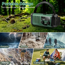 Load image into Gallery viewer, Emergency Radio with 10000 mAh Power Bank, Solar, Hand Crank, and USB-C, LED Light, SOS Alarm, Compass, AM/FM/NOAA