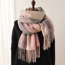 Load image into Gallery viewer, Cozy Pink and Gray Oversized Plaid Scarf