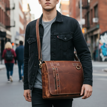 Load image into Gallery viewer, Jupiter Leather Messenger Bag, Full Grain Buffalo Leather Laptop Satchel