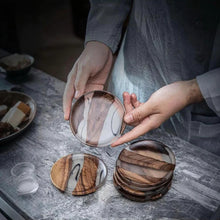Load image into Gallery viewer, Walnut and Resin Coaster Set, Rustic Modern Drink Coasters