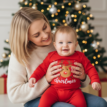 Load image into Gallery viewer, My First Christmas Red Cotton Baby Romper Long Sleeve Holiday Bodysuit