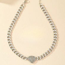 Load image into Gallery viewer, Sparkling Crystal Heart Charm Choker Necklace in Silver and Gold