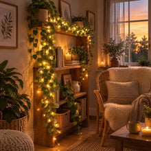 Load image into Gallery viewer, Light Up Olive Vine with Fairy Lights Among Leaves for Mantels Shelves and Mirrors