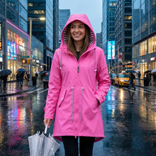 Load image into Gallery viewer, Long Hooded Rain Jacket for Women with Adjustable Drawstrings and Breathable Fabric