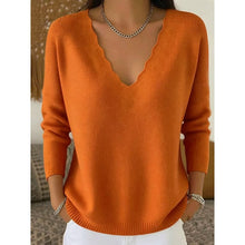Load image into Gallery viewer, Scalloped V Neck Pullover with Relaxed Fit for Layering