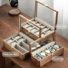 Load image into Gallery viewer, Walnut Watch Collection Box with Glass Top Display