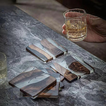 Load image into Gallery viewer, Walnut and Resin Coaster Set, Rustic Modern Drink Coasters