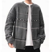 Load image into Gallery viewer, Button Down Cardigan with Geometric Pattern and Regular Fit, Winter Layering