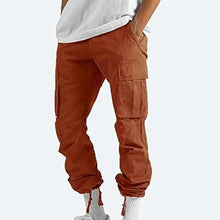 Load image into Gallery viewer, Mens Straight Fit Cargo Pants with Drawstring Waist, Ankle Ties and Multiple Pockets