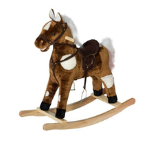Load image into Gallery viewer, Plush Covered Rocking Horse Ride on with Nursery Rhyme Music for Toddlers in Dark Brown