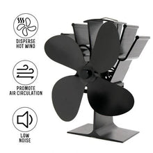 Load image into Gallery viewer, Heat Powered Fireplace Stove Fan with Four Blades and Anodized Aluminum Body