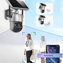 Load image into Gallery viewer, Solar Powered Wireless Security Camera with 355 Degree Rotation and Color Night Vision for Outdoor Use