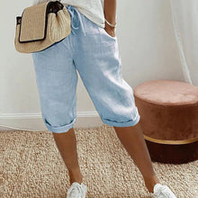 Load image into Gallery viewer, Linen Short, Trendy fashionable knee-length trousers in linen look for women