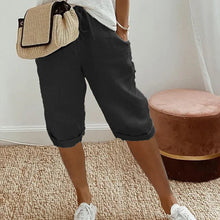 Load image into Gallery viewer, Linen Short, Trendy fashionable knee-length trousers in linen look for women