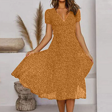 Load image into Gallery viewer, A-line dress with V-neck & swinging hem – stylish and feminine