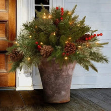 Load image into Gallery viewer, LED Urn Filler with 35 Warm Lights and Evergreen Branches, 18 Inch Width