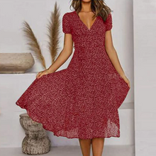 Load image into Gallery viewer, A-line dress with V-neck & swinging hem – stylish and feminine